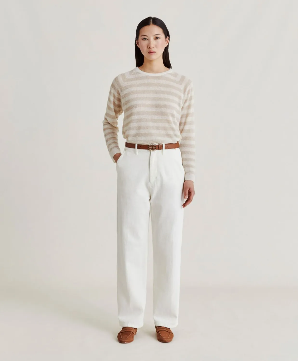 Donne Momonì Pantaloni E Shorts-Pantaloni Fucsia Bis In Denim - Panna