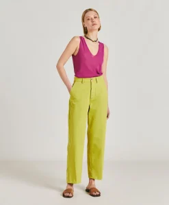 Donne Momonì Pantaloni E Shorts-Pantaloni Fucsia Bis In Gabardina - Acido