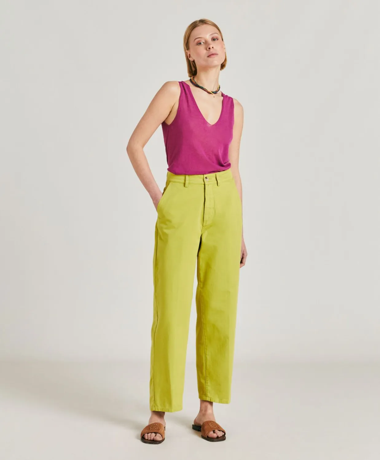 Donne Momonì Pantaloni E Shorts-Pantaloni Fucsia Bis In Gabardina - Acido