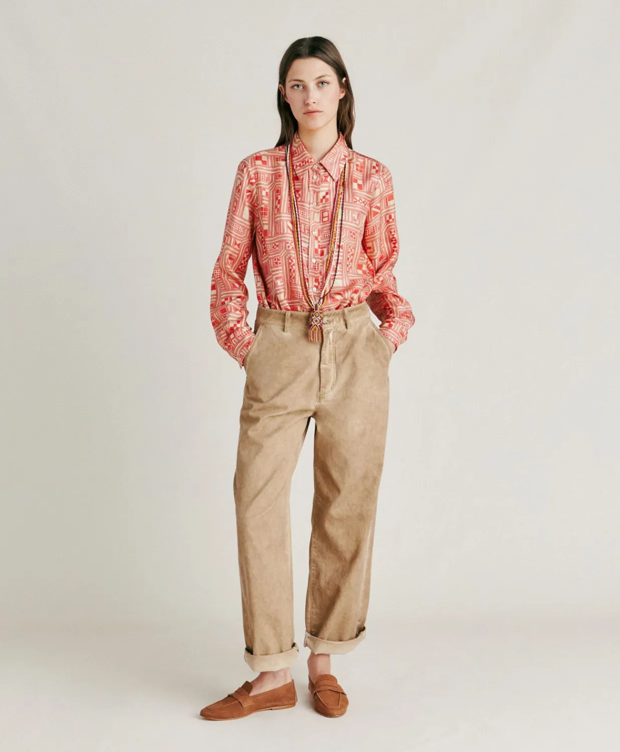 Donne Momonì Completi E Talleur-Pantaloni Fucsia Bis In Gabardina - Sabbia