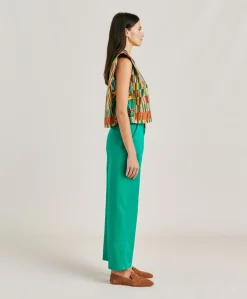 Donne Momonì Pantaloni E Shorts-Pantaloni Fucsia Bis In Gabardina - Smeraldo