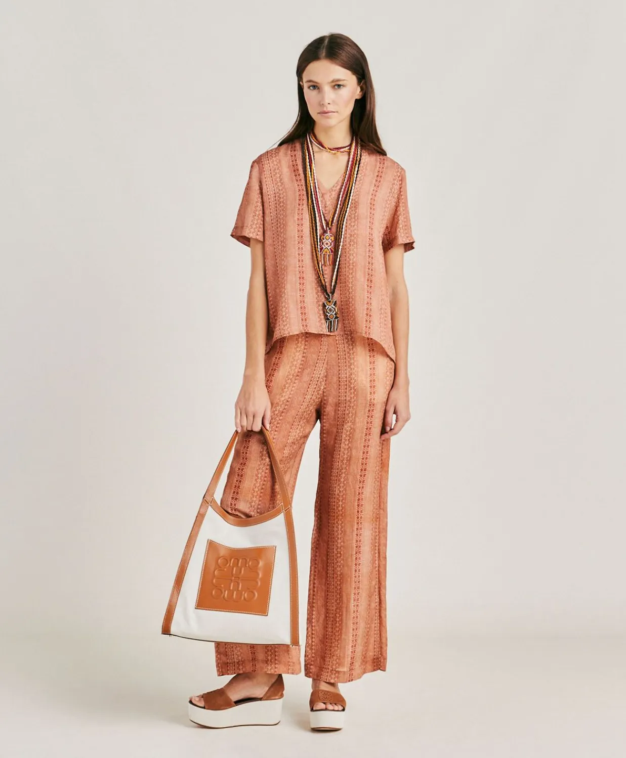 Donne Momonì Pantaloni E Shorts-Pantaloni Ginepro In Viscosa Lino - Panna/Ruggine