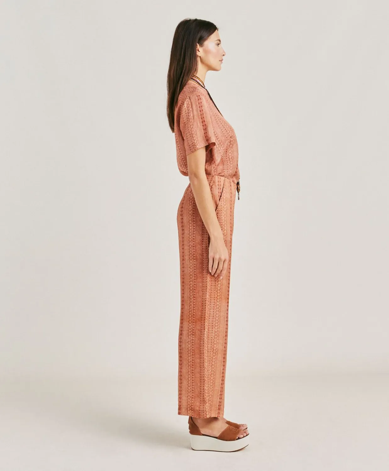 Donne Momonì Pantaloni E Shorts-Pantaloni Ginepro In Viscosa Lino - Panna/Ruggine