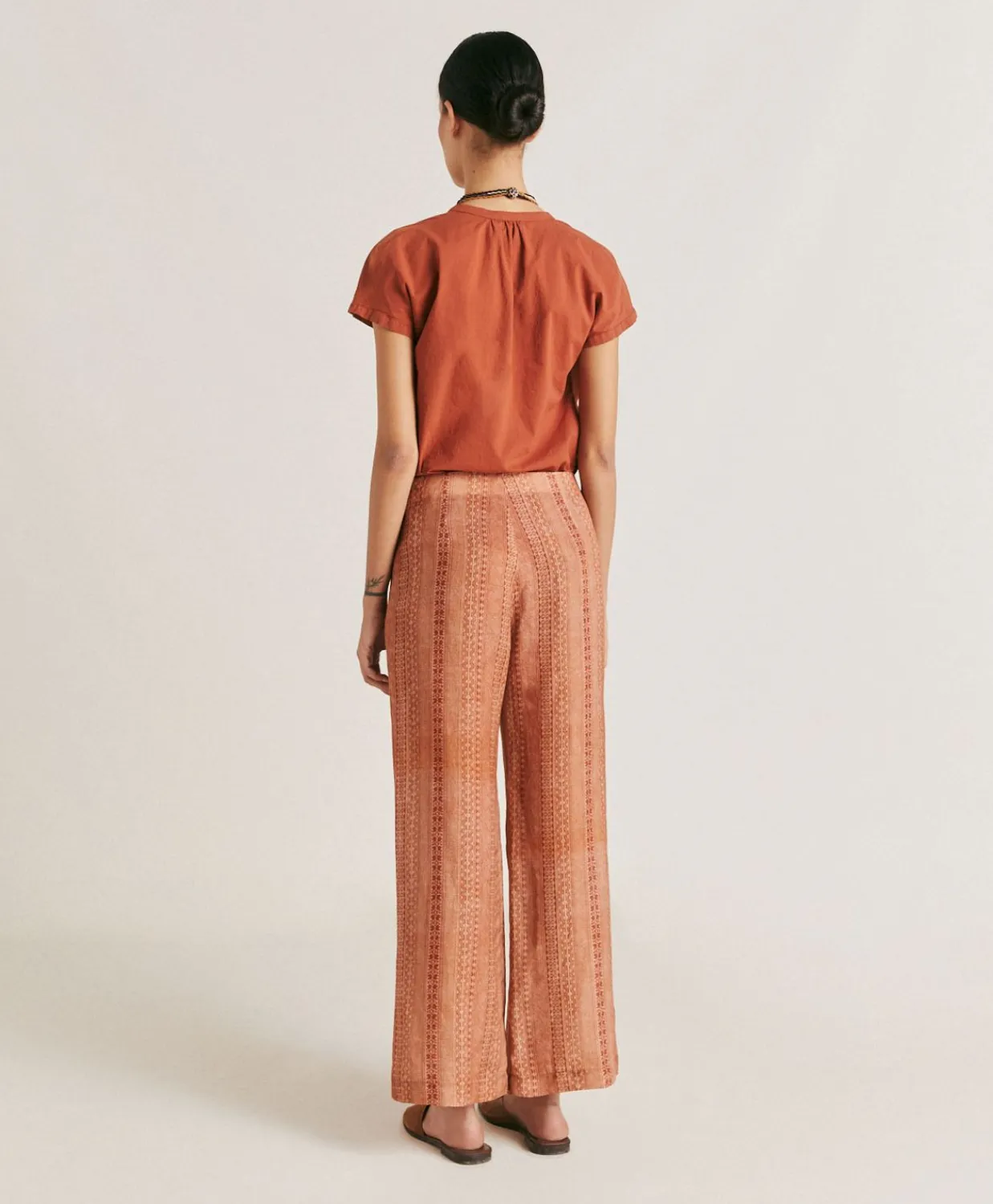 Donne Momonì Pantaloni E Shorts-Pantaloni Ginepro In Viscosa Lino - Panna/Ruggine