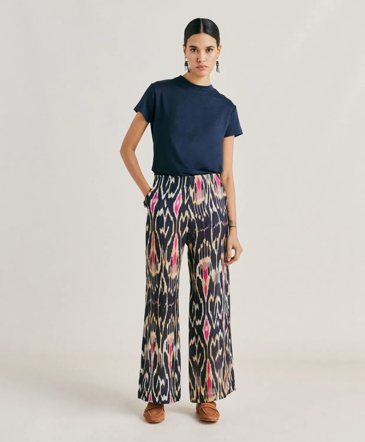 Donne Momonì Pantaloni E Shorts-Pantaloni Ginepro In Viscosa Lino - Multicolor Blu
