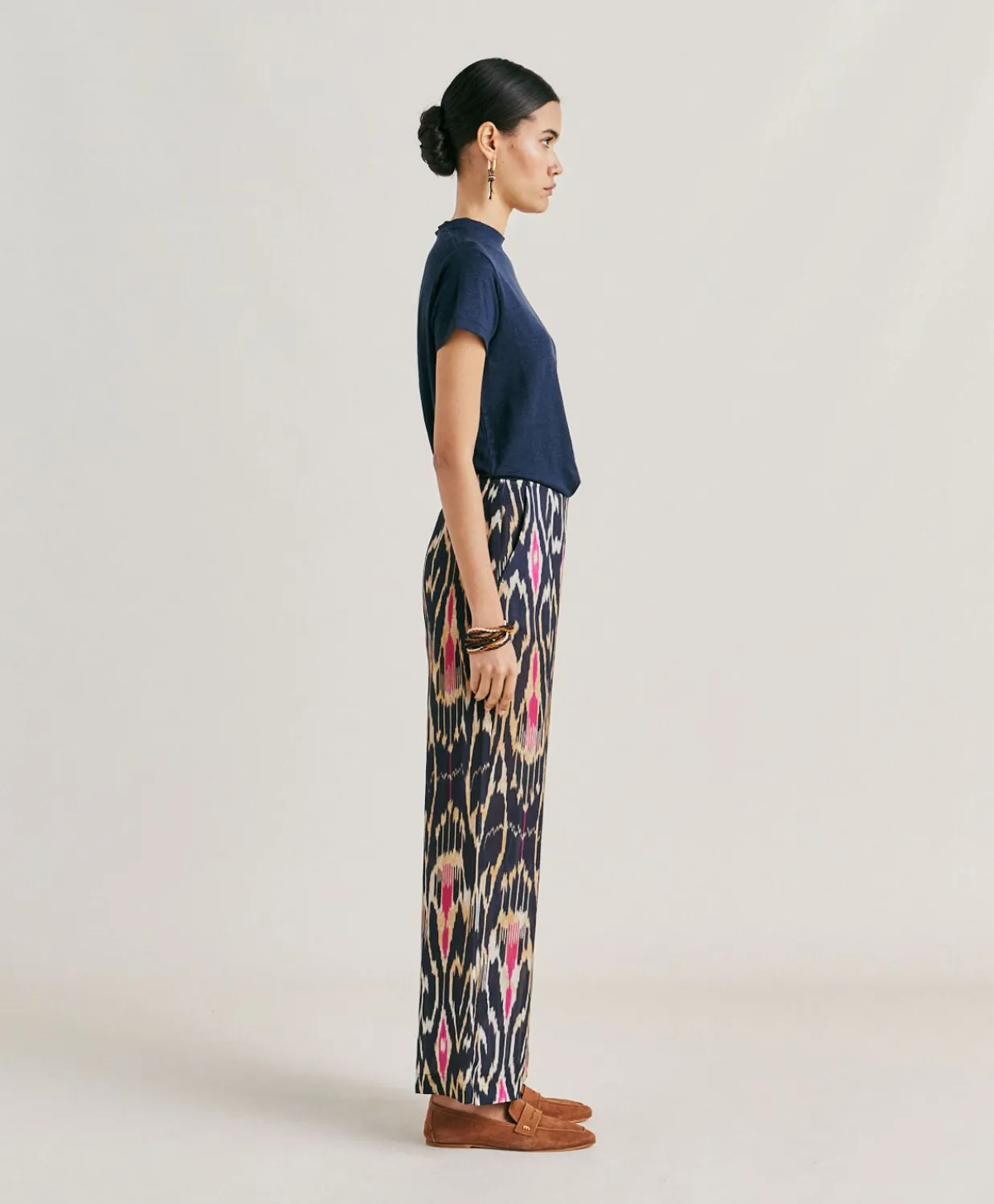 Donne Momonì Pantaloni E Shorts-Pantaloni Ginepro In Viscosa Lino - Multicolor Blu