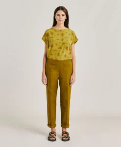 Donne Momonì Pantaloni E Shorts-Pantaloni Haiti In Gabardina - Oliva