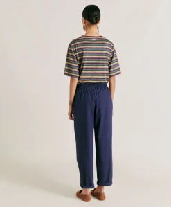 Donne Momonì Pantaloni E Shorts-Pantaloni Idaho In Popeline - Blu