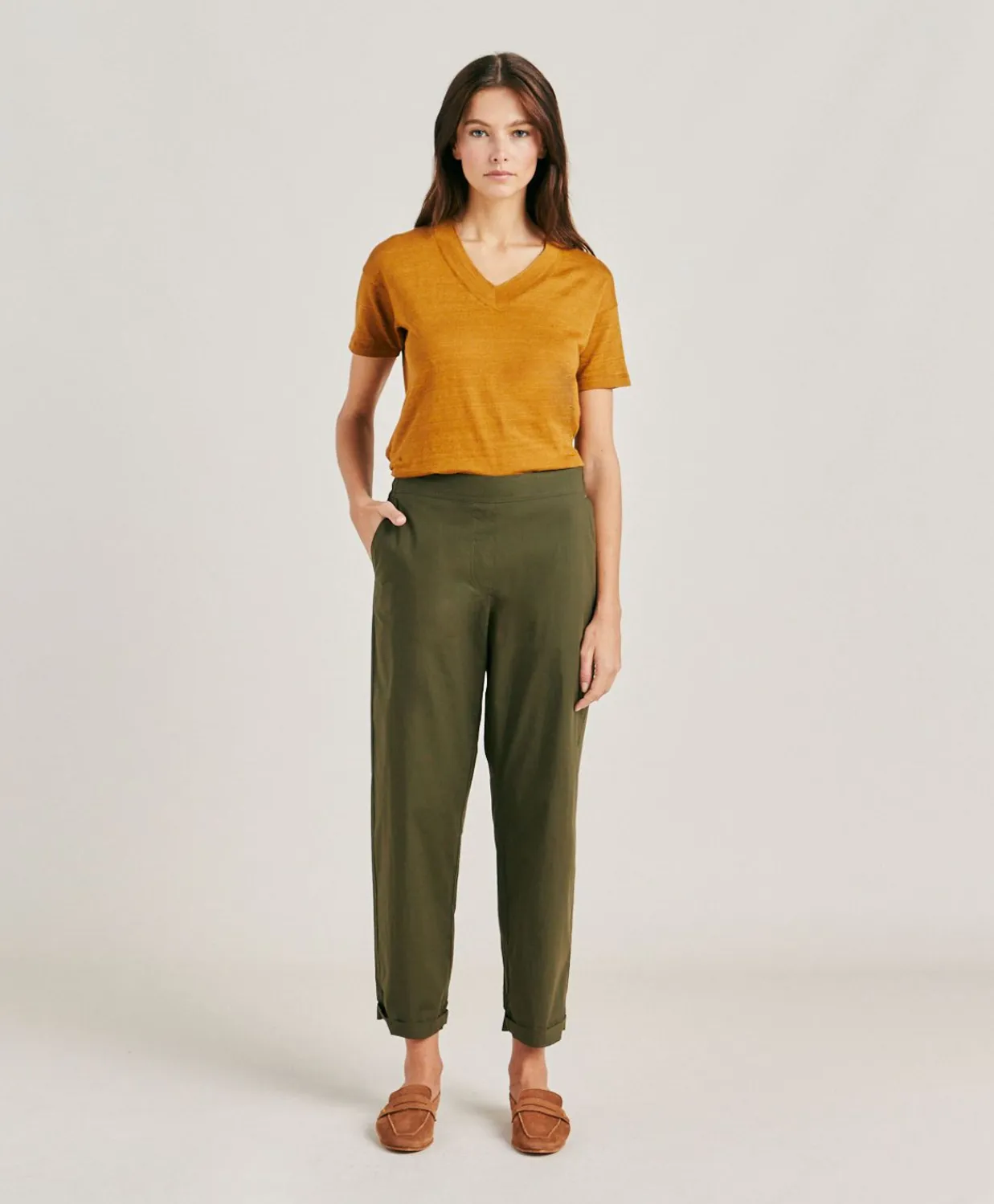 Donne Momonì Pantaloni E Shorts-Pantaloni Idaho In Popeline - Army