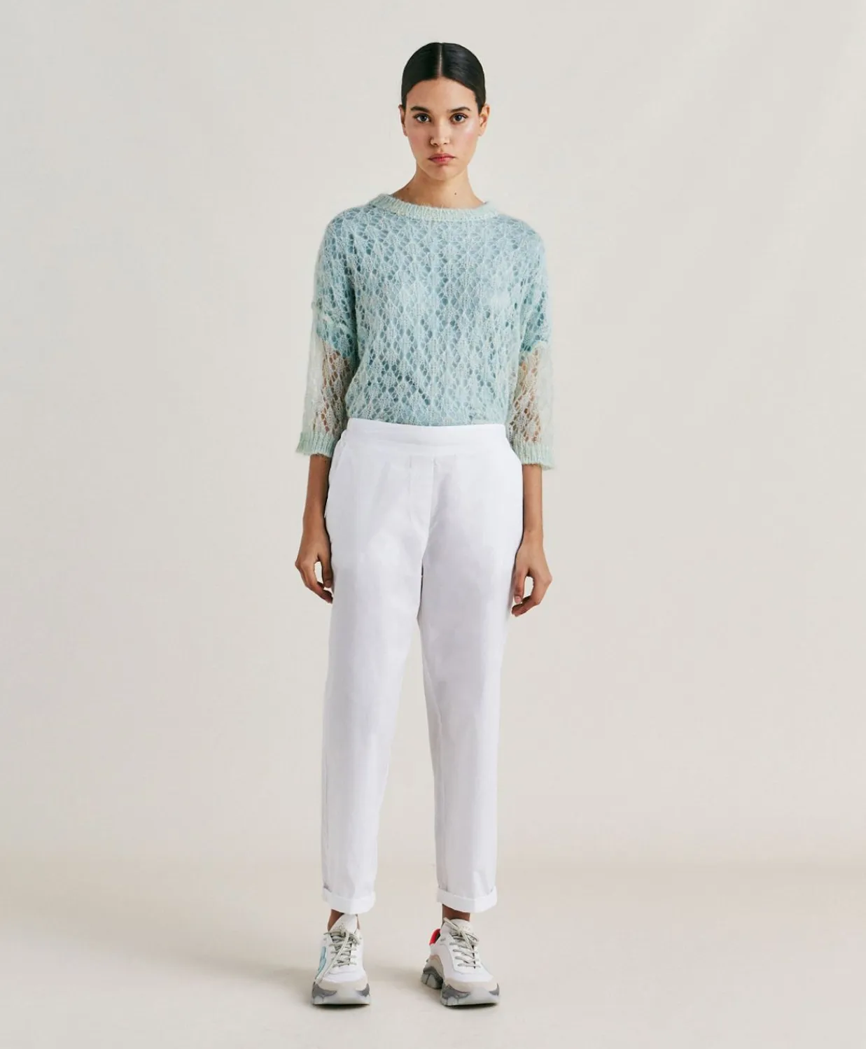 Donne Momonì Pantaloni E Shorts-Pantaloni Idaho In Popeline - Bianco Ottico