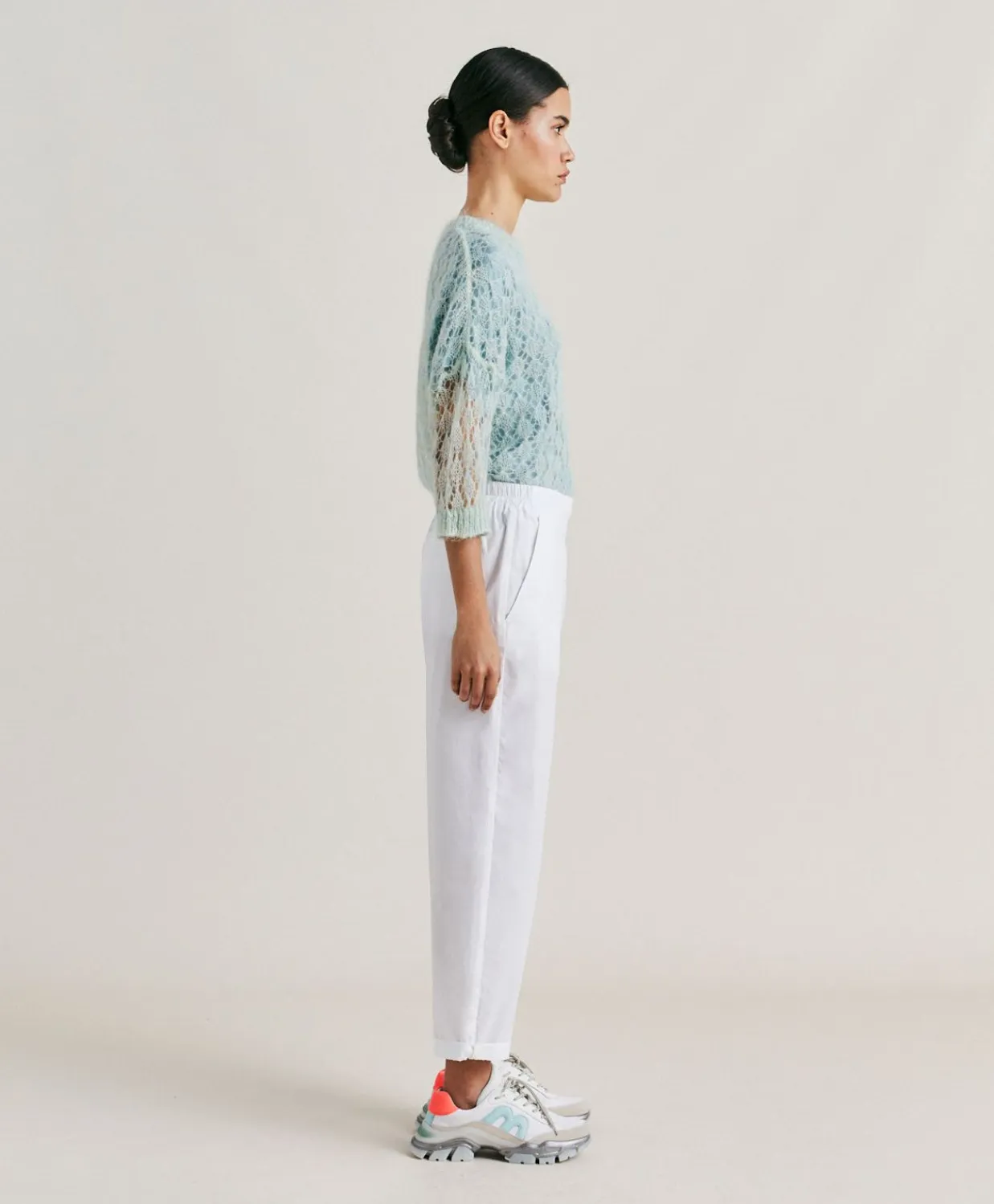 Donne Momonì Pantaloni E Shorts-Pantaloni Idaho In Popeline - Bianco Ottico