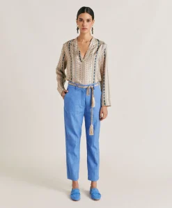 Donne Momonì Pantaloni E Shorts-Pantaloni Joy In Denim Leggero - Azzurro