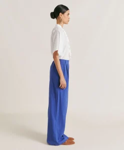 Donne Momonì Pantaloni E Shorts-Pantaloni Lanzarote In Garza - Bluette