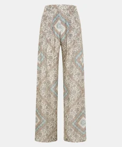 Donne Momonì Pantaloni E Shorts-Pantaloni Lanzarote In Haboutai Di Seta - Panna/Polveroso