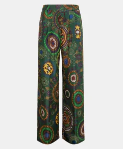 Donne Momonì Pantaloni E Shorts-Pantaloni Lanzarote In Haboutai Di Seta - Verdone Multicolor
