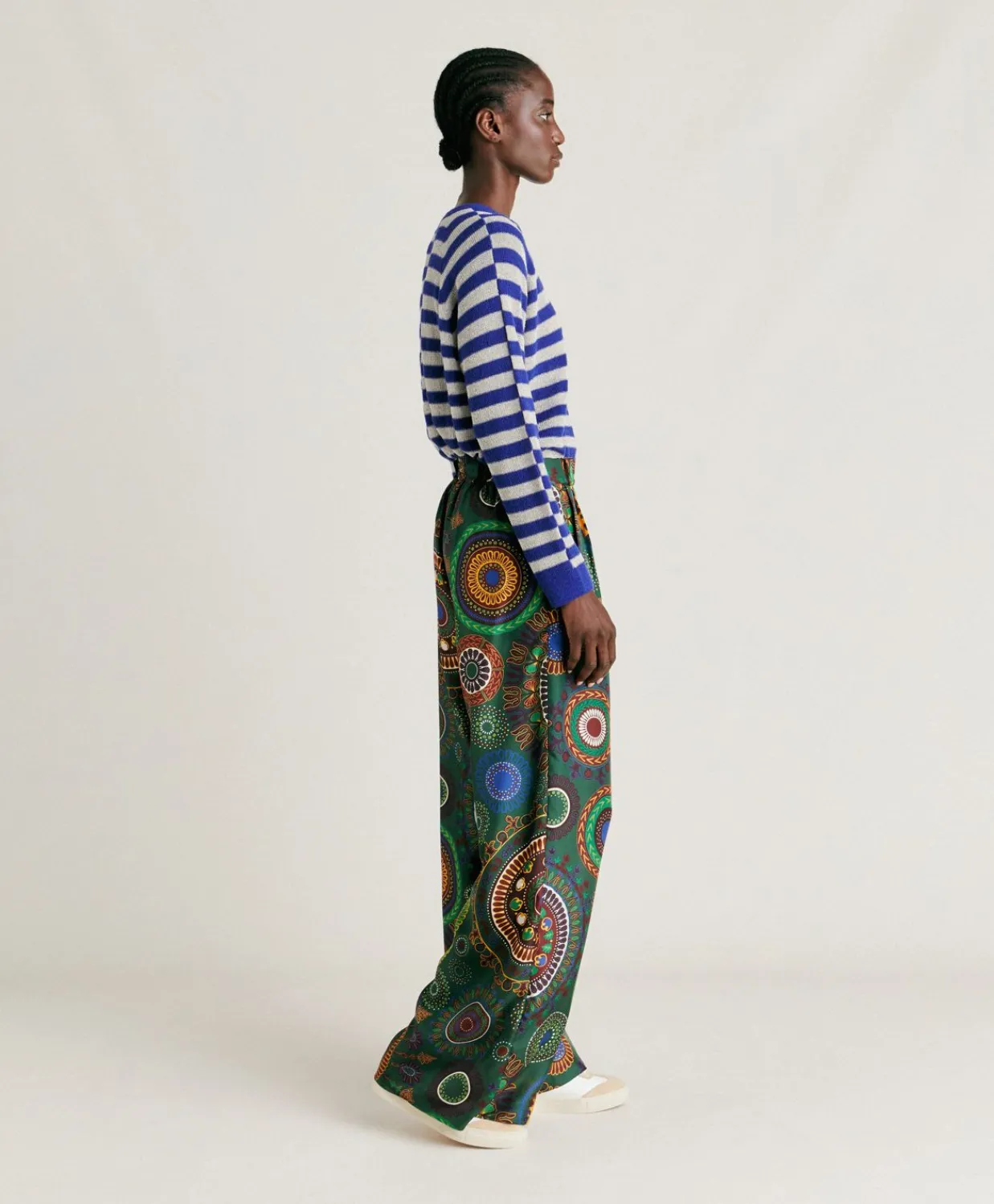 Donne Momonì Pantaloni E Shorts-Pantaloni Lanzarote In Haboutai Di Seta - Verdone Multicolor