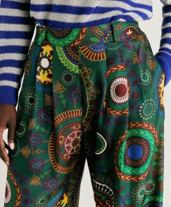 Donne Momonì Pantaloni E Shorts-Pantaloni Lanzarote In Haboutai Di Seta - Verdone Multicolor
