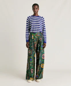 Donne Momonì Pantaloni E Shorts-Pantaloni Lanzarote In Haboutai Di Seta - Verdone Multicolor