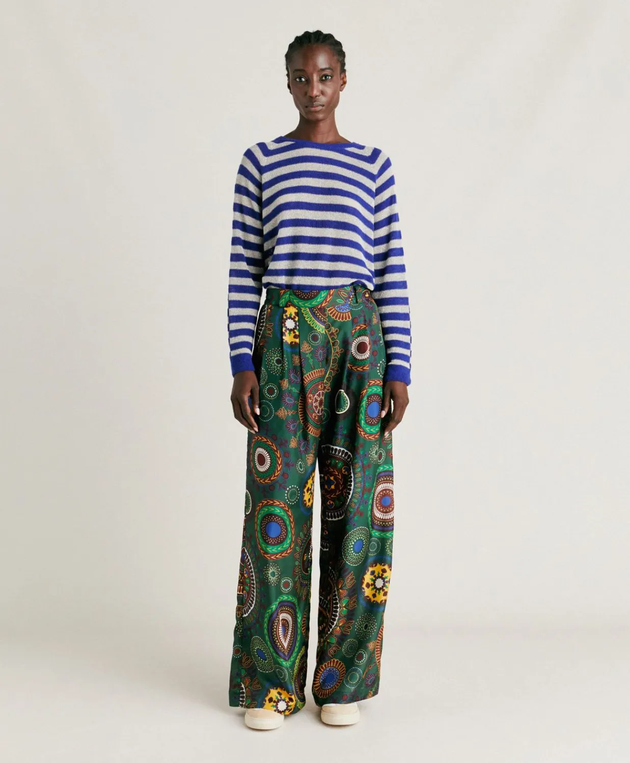 Donne Momonì Pantaloni E Shorts-Pantaloni Lanzarote In Haboutai Di Seta - Verdone Multicolor