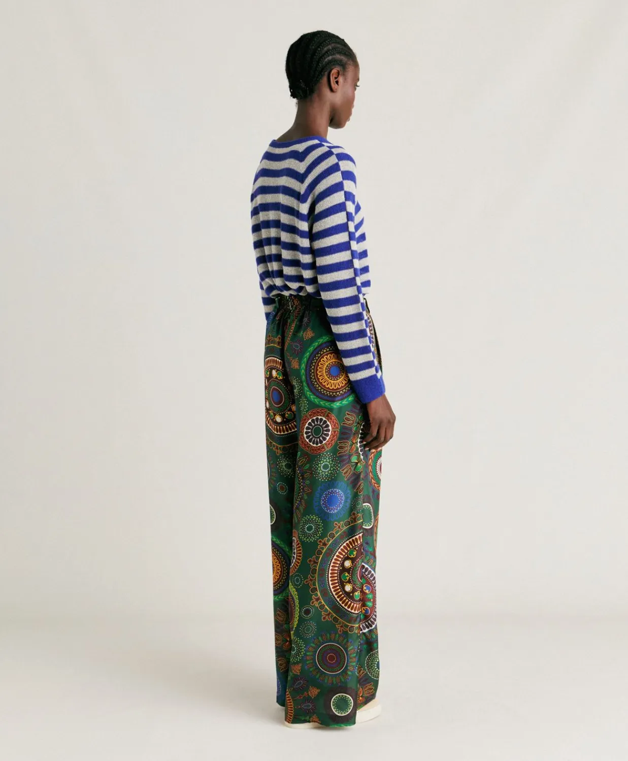 Donne Momonì Pantaloni E Shorts-Pantaloni Lanzarote In Haboutai Di Seta - Verdone Multicolor