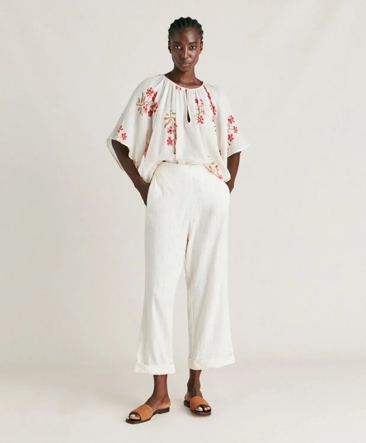 Donne Momonì Pantaloni E Shorts-Pantaloni Lucia In Garza - Panna