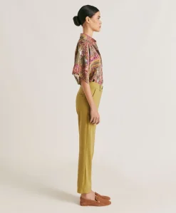 Donne Momonì Pantaloni E Shorts-Pantaloni Lyon In Lino Cotone - Avocado