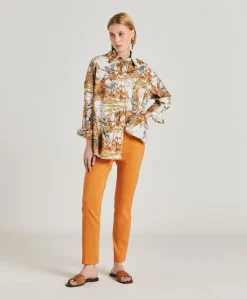 Donne Momonì Pantaloni E Shorts-Pantaloni Lyon In Lino Cotone - Papaya