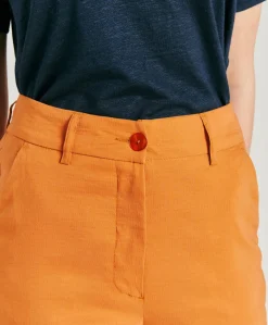 Donne Momonì Pantaloni E Shorts-Pantaloni Lyon In Lino Cotone - Papaya
