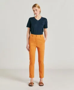 Donne Momonì Pantaloni E Shorts-Pantaloni Lyon In Lino Cotone - Papaya