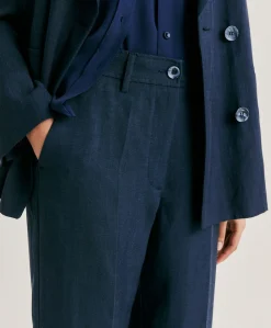 Donne Momonì Pantaloni E Shorts-Pantaloni Matthieu In Viscosa Lino Elegante - Blu Notte