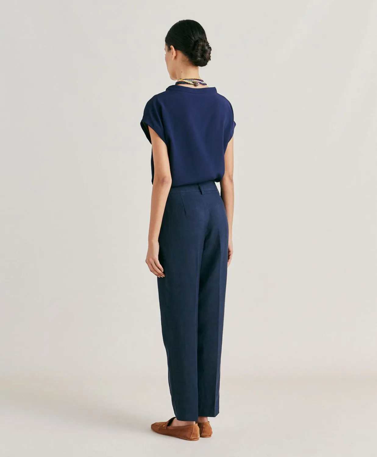 Donne Momonì Pantaloni E Shorts-Pantaloni Matthieu In Viscosa Lino Elegante - Blu Notte