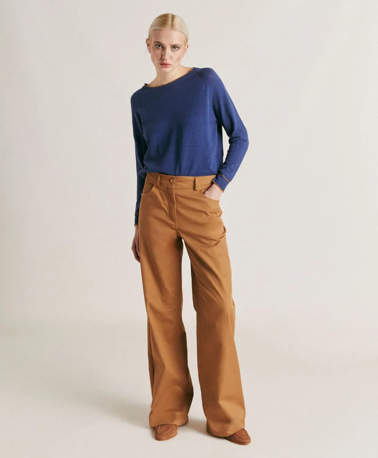 Donne Momonì Pantaloni E Shorts-Pantaloni Olivina In Gabardina - Caramello