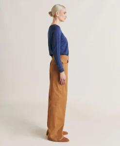 Donne Momonì Pantaloni E Shorts-Pantaloni Olivina In Gabardina - Caramello