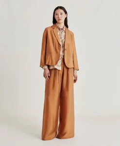 Donne Momonì Pantaloni E Shorts-Pantaloni Patrice In Cupro Jacquard - Liquirizia