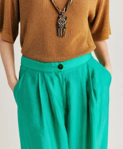 Donne Momonì Pantaloni E Shorts-Pantaloni Patrice In Cupro Jacquard - Smeraldo