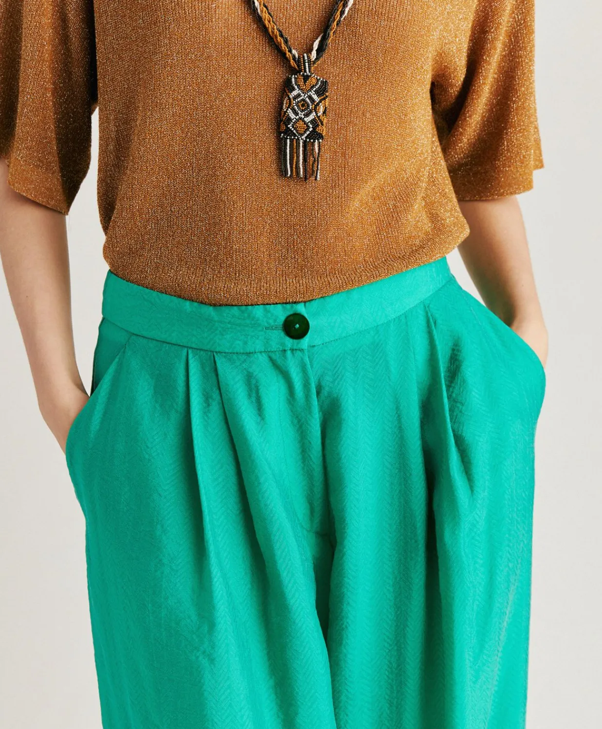 Donne Momonì Pantaloni E Shorts-Pantaloni Patrice In Cupro Jacquard - Smeraldo