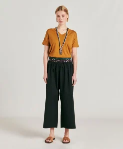 Donne Momonì Pantaloni E Shorts-Pantaloni Roca Con Voile Di Cotone Ricamato - Nero