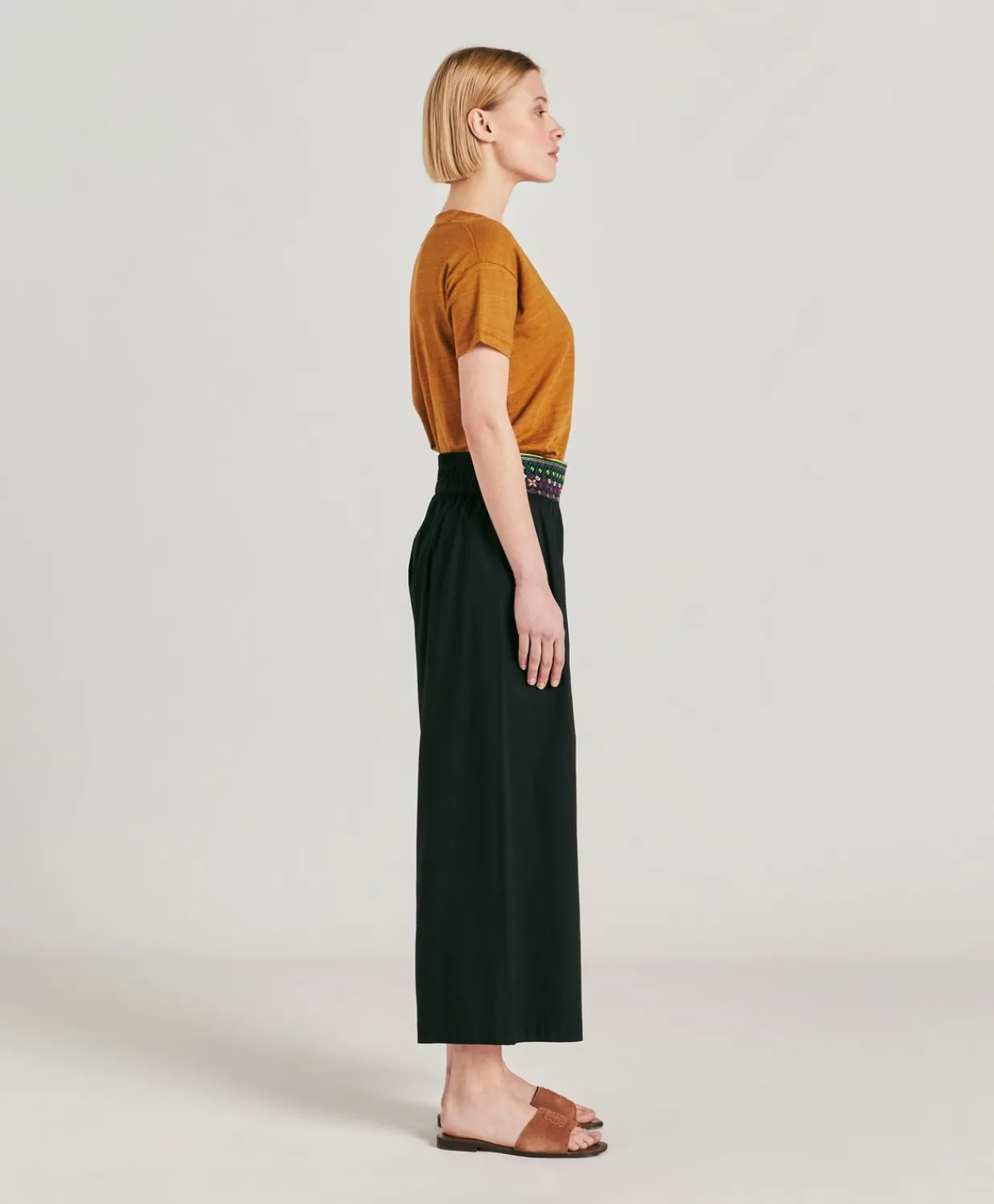 Donne Momonì Pantaloni E Shorts-Pantaloni Roca Con Voile Di Cotone Ricamato - Nero