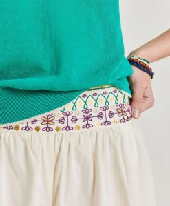 Donne Momonì Pantaloni E Shorts-Pantaloni Roca Con Voile Di Cotone Ricamato - Panna