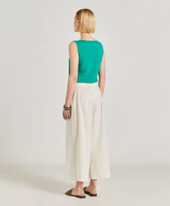 Donne Momonì Pantaloni E Shorts-Pantaloni Roca Con Voile Di Cotone Ricamato - Panna