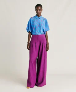 Donne Momonì Completi E Talleur-Pantaloni Violina In Viscosa Lino Elegante - Ciclamino
