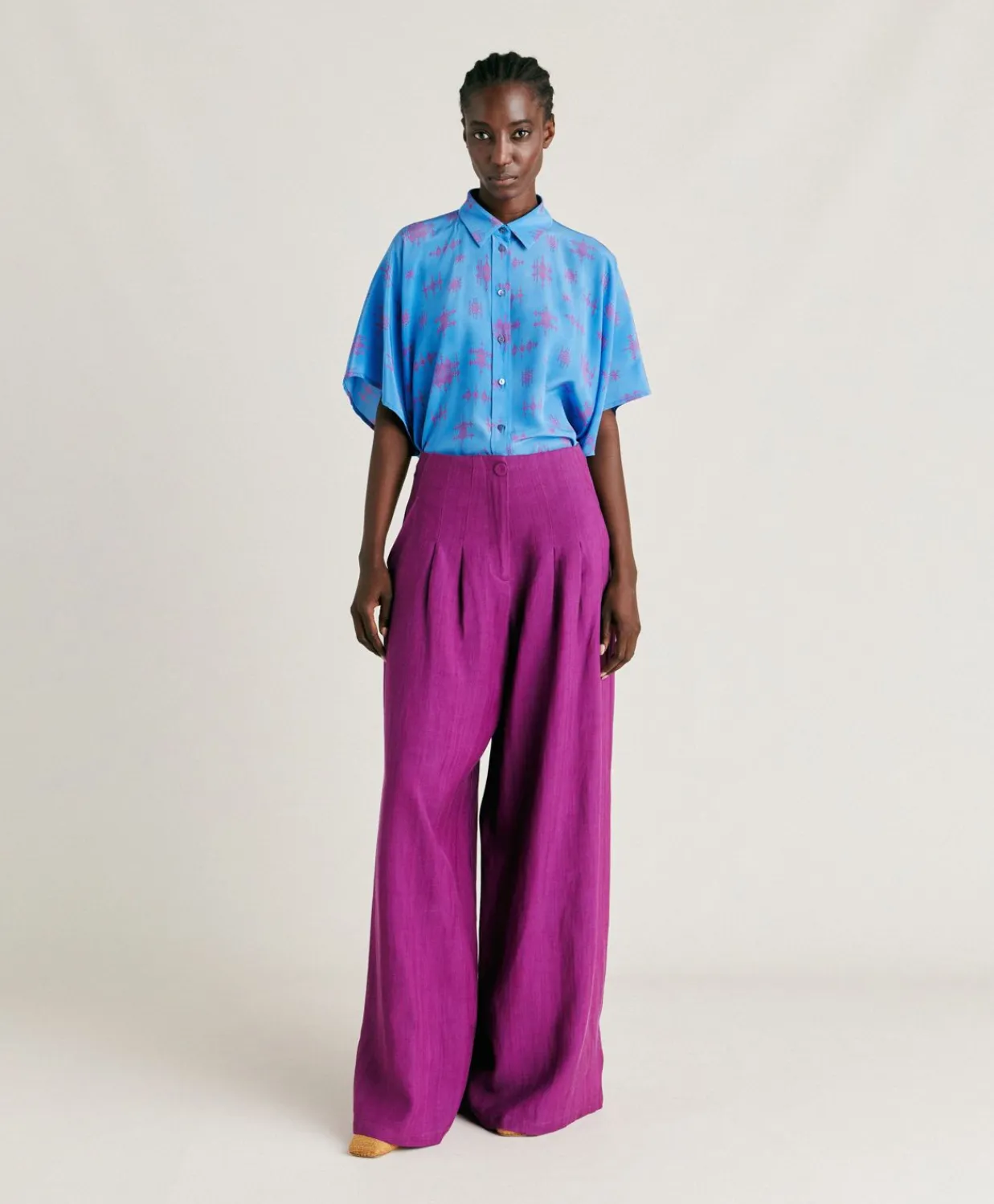 Donne Momonì Completi E Talleur-Pantaloni Violina In Viscosa Lino Elegante - Ciclamino