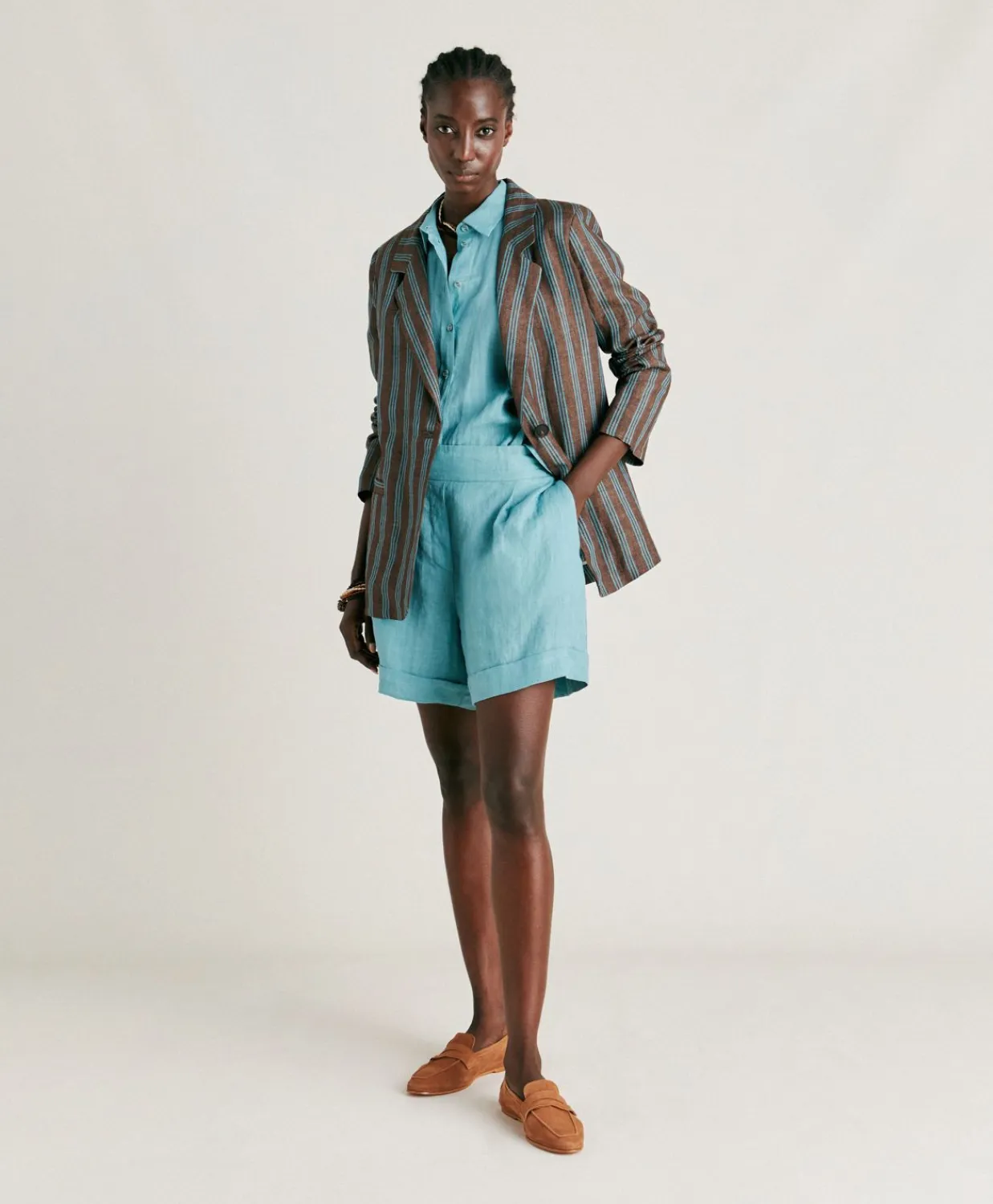 Donne Momonì Gonne-Short Manbru' In Lino - Ceruleo