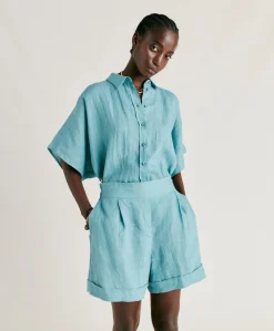 Donne Momonì Gonne-Short Manbru' In Lino - Ceruleo