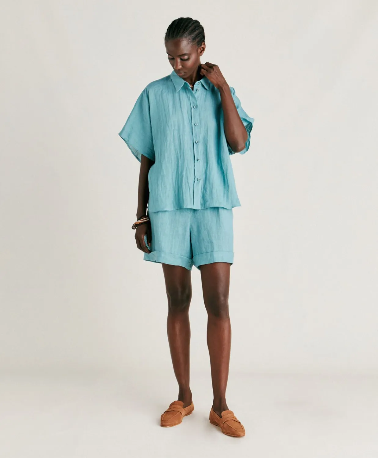 Donne Momonì Gonne-Short Manbru' In Lino - Ceruleo