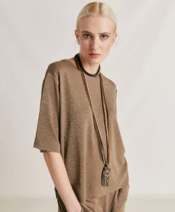 Donne Momonì T-Shirts E Top-Thirt Iora In Jersey Lurex - Fango