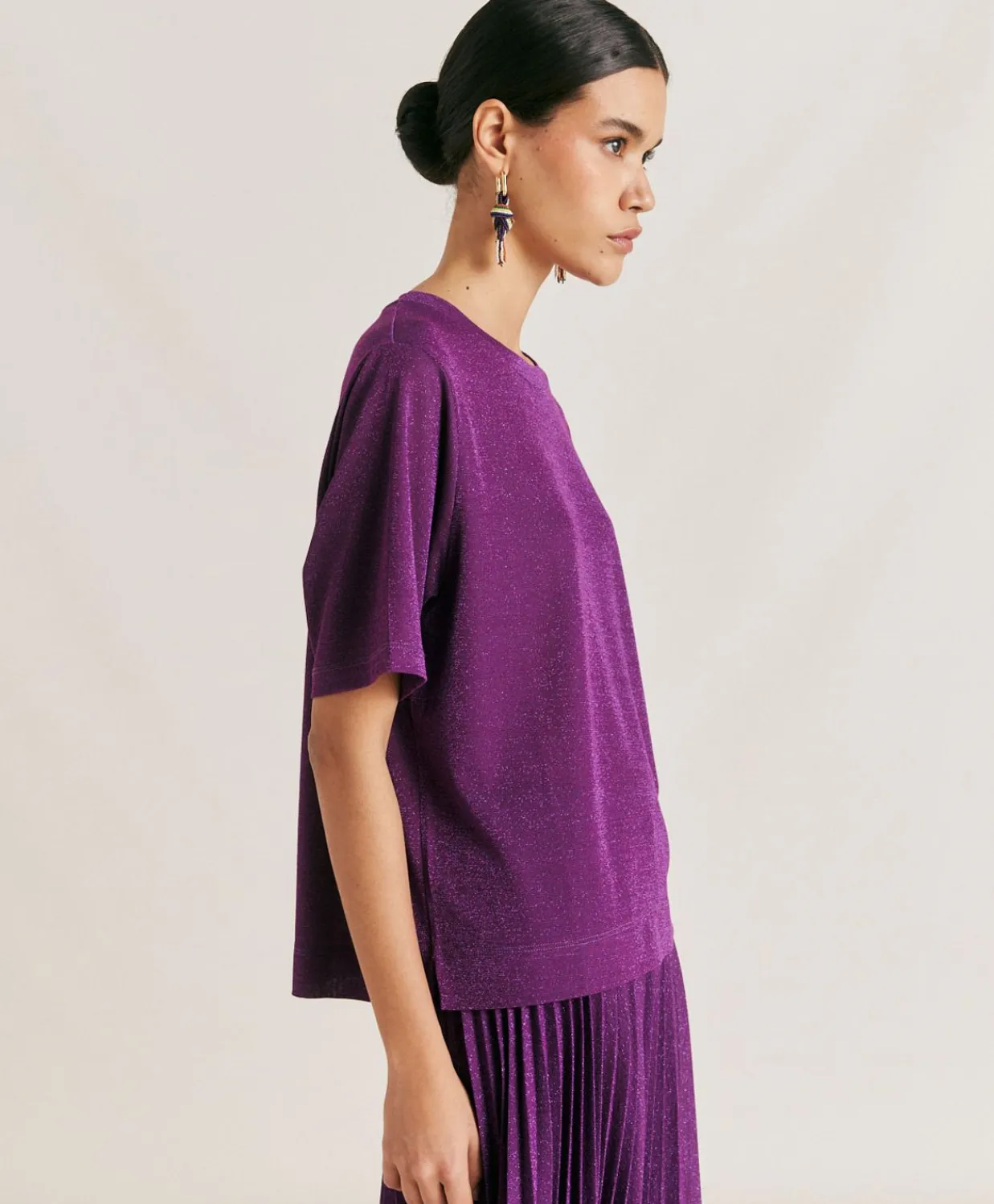 Donne Momonì T-Shirts E Top-Thirt Iora In Jersey Lurex - Ciclamino