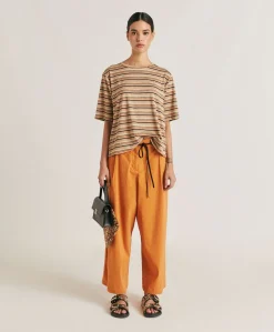 Donne Momonì T-Shirts E Top-Thirt Iora In Jersey Lurex A Righe - Ruggine Multicolor