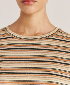 Donne Momonì T-Shirts E Top-Thirt Iora In Jersey Lurex A Righe - Ruggine Multicolor
