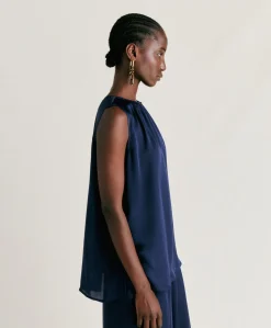 Donne Momonì T-Shirts E Top-Top Cris In Seta Unita - Blu Notte